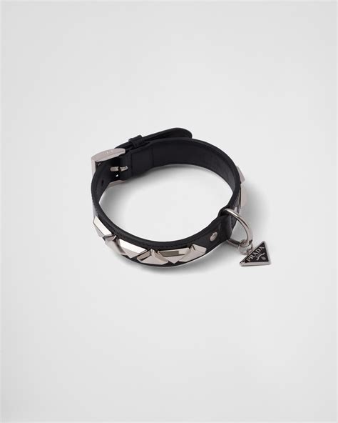 prada logo open collare|Black Studded Brushed Leather Pet Collar .